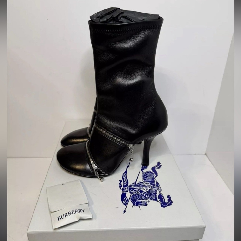 Burberry Peep leather ankle boots Black Size 37 - Picture 5 of 16